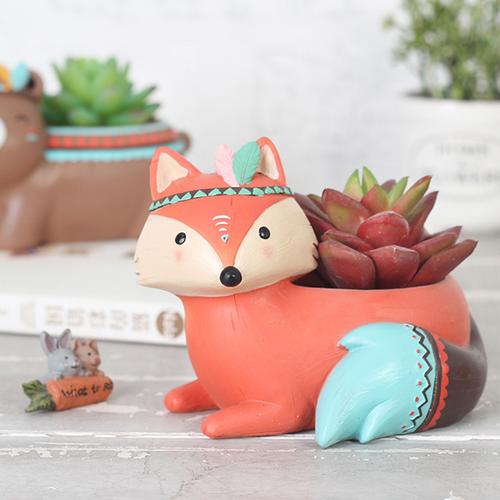 Cute Tribal Fox Resin Succulent Pot - Deczo