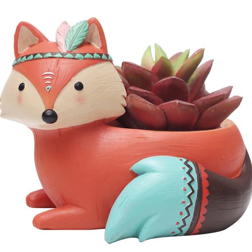 Cute Tribal Fox Resin Succulent Pot - Deczo