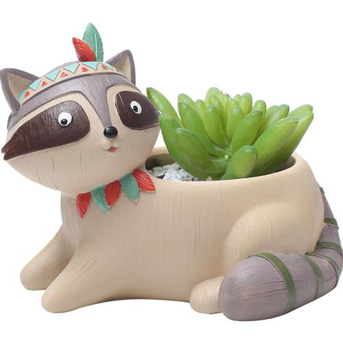 Cute Tribal Raccoon Resin Succulent Pot - Deczo