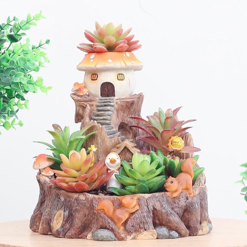 Fairy-tale Mushroom Treehouse Resin Succulent Pot - Deczo
