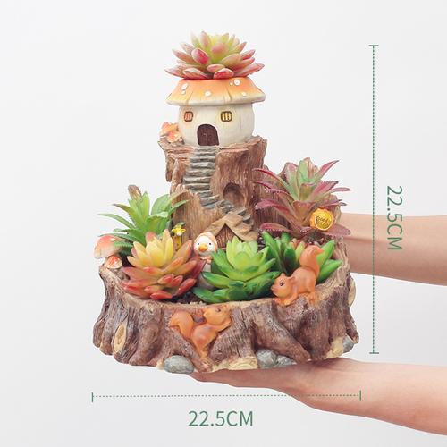 Fairy-tale Mushroom Treehouse Resin Succulent Pot - Deczo