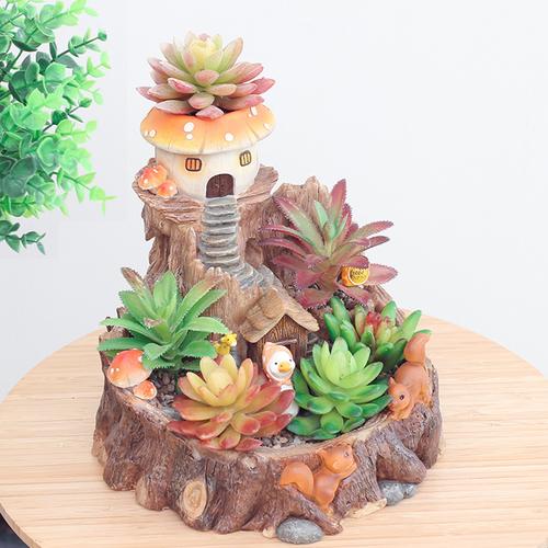 Fairy-tale Mushroom Treehouse Resin Succulent Pot - Deczo