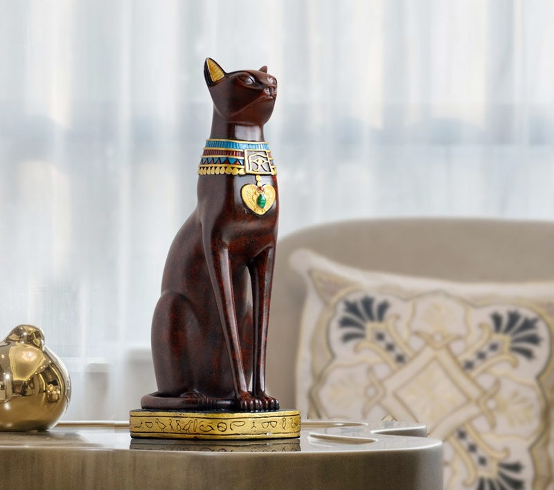 Antique Egyptian Mau showpiece for Peace and Strength : Glossy reddish Black - deczo