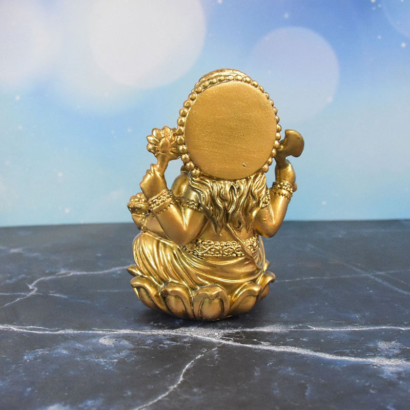 Ganesha Sitting on Lotus Flower Statue : Golden - Deczo