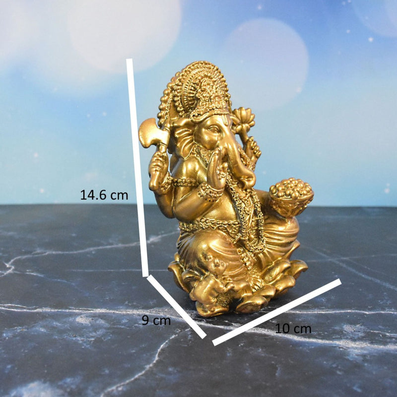 Ganesha Sitting on Lotus Flower Statue : Golden - Deczo