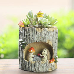 Hedgehog Reading in Treehouse Resin Succulent Pot - Deczo