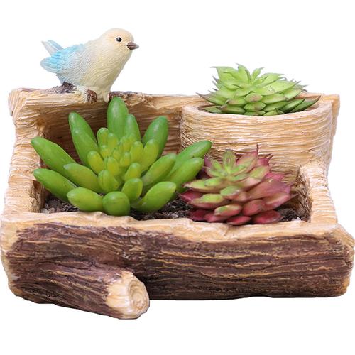 Perched Bird in Garden Resin Succulent Pot - Deczo