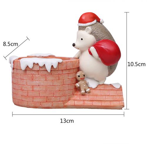 Christmas Hedgehog on Chimney Resin Succulent Pot - Deczo