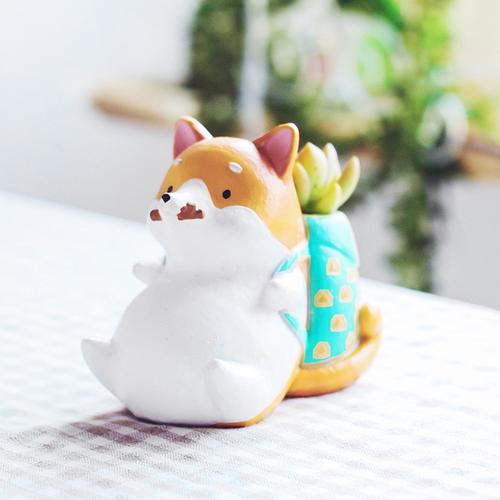 Cute Corgi Dog Sitting Resin Succulent Pot - Deczo