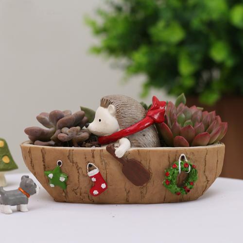 Hedgehog Rowing Boat Resin Succulent Pot - Deczo