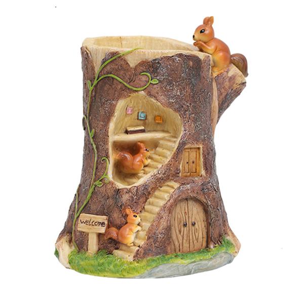 Squirrel Sitting on Tree house Resin Succulent Pot - Deczo