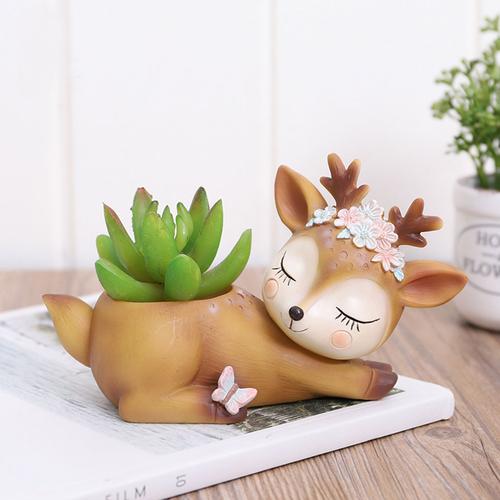 Cute Deer Sleeping Resin Succulent Pot - Deczo
