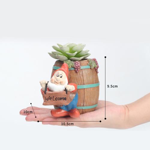 Welcoming Dwarf with Barrel Resin Succulent Pot - Deczo