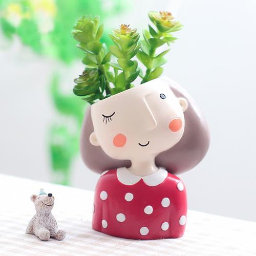 Winking High Neck Girl Resin Succulent Pot - Deczo