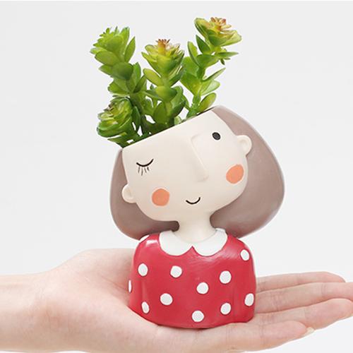 Winking High Neck Girl Resin Succulent Pot - Deczo